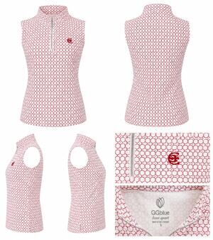 GGblue Luxe Sport Tess Modernist Cherry Sleeveless Golf Polo Top Women's S NWT
